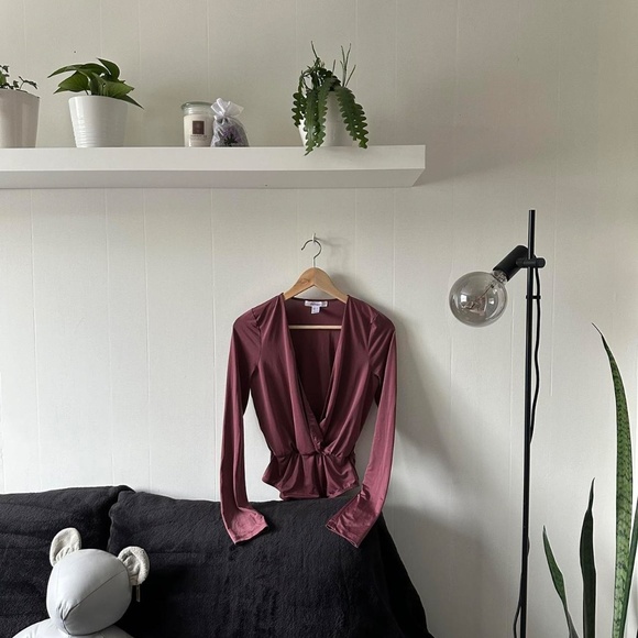 Burgundy long sleeve wrap bodysuit - Picture 4 of 6